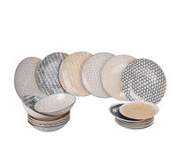 Servizio piatti 18 pezzi Soho In porcellana Stile grunge 6 posti tavola in 6 diversi decori nella stessa confezione Il servizio si compone di 6 piatti piani, 6 piatti fondi, 6 piatti frutta marrore