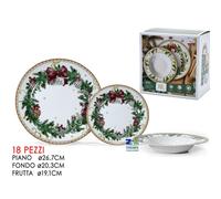 SERVIZIO PIATTI 18 PZ. DECORO NATALIZIO IN PORCELLANA RED RIBBON GARLAND