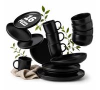 Servizio Piatti da 16 Pezzi Nero per 4 Persone in Gres Smaltato Design Moderno