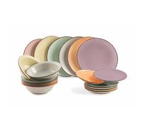 Servizio piatti da 18 pezzi Baita Acquerello in Gres Multicolor dipinto a mano 6 posti tavola diversi Multicolor