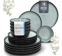 Servizio Piatti Ibiza in Ceramica per 6 Persone, 18 Pezzi Set Piatti Moderni Compatibile con Lavastoviglie e Microonde - verde salvia - Set da Tavola e Cucina di Pure Living