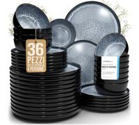 Servizio Piatti Ibiza in Grès per 12 Persone, 36 Pezzi Set Piatti Moderni Compatibile con Lavastoviglie e Microonde - blu fumo - Set da Tavola e Cucina di Pure Living