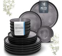 Servizio Piatti Ibiza in Grès per 6 Persone, 18 Pezzi Set Piatti Moderni Compatibile con Lavastoviglie e Microonde - grigio scuro - Set da Tavola e Cucina di Pure Living