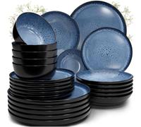 Servizio Piatti Ibiza in Grès per 6 Persone, 24 Pezzi Set Piatti Moderni Compatibile con Lavastoviglie e Microonde - Piatti Nero Tiefblau - Set da Tavola e Cucina di Pure Living