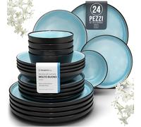 Servizio Piatti Ibiza in Grès per 6 Persone, 24 Pezzi Set Piatti Moderni Compatibile con Lavastoviglie e Microonde - acquamarina - Set da Tavola e Cucina di Pure Living