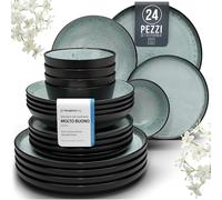 Servizio Piatti Ibiza in Grès per 6 Persone, 24 Pezzi Set Piatti Moderni Compatibile con Lavastoviglie e Microonde - verde salvia - Set da Tavola e Cucina di Pure Living