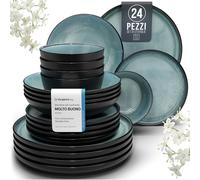 Servizio Piatti Ibiza in Grès per 6 Persone, 24 Pezzi Set Piatti Moderni Compatibile con Lavastoviglie e Microonde - petrolio scuro - Set da Tavola e Cucina di Pure Living