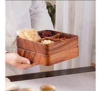 Servizio piatti in legno di noce 4 scomparti vassoio impilabile per snack e frut