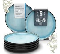 Servizio Piatti Moderni per 6 Persone in Ceramica Ibiza, Set di 6 Piatti, Dessert e Insalata - Resistenti a Lavastoviglie e Microonde - Pure Living acquamarina