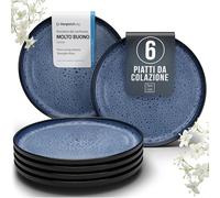 Servizio Piatti Moderni per 6 Persone in Grès Ibiza, Set di 6 Piatti, Dessert e Insalata - Resistenti a Lavastoviglie e Microonde - Pure Living Nero e Blu Profondo