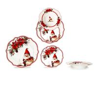 Servizio Piatti Natalizi Babbo natale gnomo rosso ghirlanda stella per 6 Persone 18 Pezzi completo in Porcellana tavola elegante decorazione idea regalo