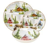 Servizio Piatti Natalizi - Set Piatti 6 Persone - Adatti alla Lavastoviglie -Porcellana - Piatti Moderni - Articoli Natalizi - 18 Pezzi Servizio Piatti Natalizio (PAESAGGIO)