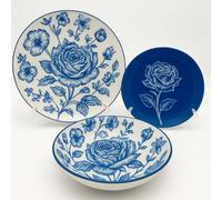 Servizio Piatti per 12 Persone in Gress Porcellana 36 pezzi per Lavastoviglie modello (rose blu)