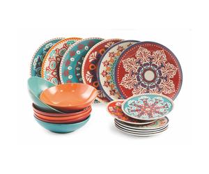 Servizio Piatti Set 6 posti tavola 18 pezzi LInea SHIRAZ , in PORCELLANA 6 posti tavola diversi adatto alla lavastoviglie multicolor