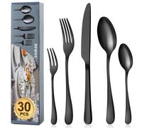 SERVIZIO POSATE 30 PEZZI 6 PERSONE SET COMPLETO FORCHETTE COLTELLI CUCCHIAI NERO