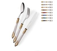 Servizio Posate Colorate Set 24 pezzi 6 posti tavola Versailles Oro in acciaio 18/10 manico acrilico madreperlato doppia ghiera dorata multicolor
