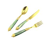 Servizio posate Mirage, in Confezione vetrina 24 pezzi 6 posti tavola , Ghiere oro Tin Gold 18.10 (AISI 304) verde perlato verde