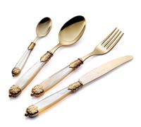 Servizio posate Mirage, in Confezione vetrina 24 pezzi 6 posti tavola , Ghiere oro Tin Gold 18.10 (AISI 304) Avorio Perlato oro