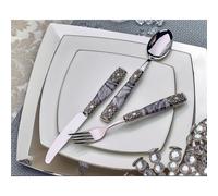Servizio Posate QUEEN ARGENTO AMERICA Edizione Limitata 24 pezzi - 6 posti tavola manico Metacrilato Tessuto Nero-ghiera in Metallo spessore 2,5 mm inox lucido