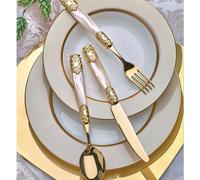 Servizio Posate QUEEN ORO GOLD 24 pezzi -6 posti tavola manico Metacrilato effetto perlato ghiera in Metallo Dorato spessore 2,5 mm