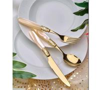 Servizio Posate VICTORIA ORO ORO 24 pezzi -6 posti tavola manico Metacrilato effetto perlato ghiera in Metallo Dorato spessore 2,5 mm oro