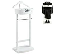 Servo Muto da Camera Moderno in Legno, Indossatore Appendiabiti，Bianco | Servomuto di Lusso con Vassoio, Appendipantaloni e Cassetta con Scomparti, per Abiti da Uomo e da Donna, per ingressi
