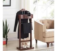 Servomuto Appendiabiti in Legno Indossatore Camera Abiti Servo Muto per Camera Portapantaloni Anteriore con Guaina in Gomma Antiscivolo - con Cassetto,per Camera da Letto