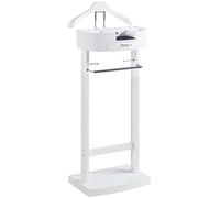 Servomuto multifunzionale con cassetto e vassoio, appendiabiti con ganci in metallo per cravatte e cinture, gancio sagomato per uomini e donne, barra per pantaloni e scarpiera, bianco, 43,1 x 34,2 x