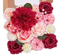Serwalin Fiori artificiali combinati di fiori rosa misti fiori di seta fiori finti torta con steli composizioni per bouquet di nozze fai da te, feste, centrotavola, decorazioni per la casa, interni ed