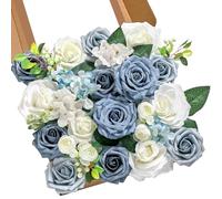 Serwalin Fiori artificiali per torta bouquet da sposa centrotavola per il giorno del Ringraziamento Peonia Rose Fiori di nozze Combo Fiori finti Boho per la (Blu&bianco)