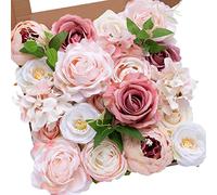 Serwalin Fiori artificiali per torta bouquet da sposa centrotavola per il giorno del Ringraziamento Peonia Rose Fiori di nozze Combo Fiori finti Boho per la (Una Peonia Rosa Cipria)