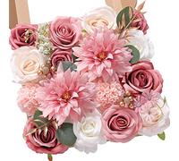 Serwalin Fiori artificiali per torta bouquet da sposa centrotavola per il giorno del Ringraziamento Peonia Rose Fiori di nozze Combo Fiori finti Boho per la (Una Dalia rosa Atene)