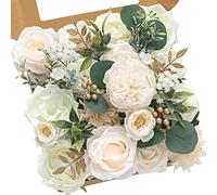 Serwalin Fiori artificiali per torta bouquet da sposa centrotavola per il giorno del Ringraziamento Peonia Rose Fiori di nozze Combo Fiori finti Boho per la (Giardino Segreto Bianco)