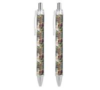 SERYMJ Penna a sfera retrattile liscia in stile mediterraneo con edifici in pietra antica penna a sfera stampata inchiostro nero penna a sfera forniture per ufficio per uomo donna 4 pezzi