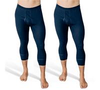 SES 3/4 - Mutande lunghe da uomo, a costine sottili, confezione da 2 pezzi, S-4XL, con apertura e vita morbida in cotone/comode mutande da uomo, a gamba lunga, Blu marino, XXL