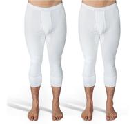 SES 3/4 - Mutande lunghe da uomo, a costine sottili, confezione da 2 pezzi, S-4XL, con apertura e vita morbida in cotone/comode mutande da uomo, a gamba lunga, bianco, XXXL