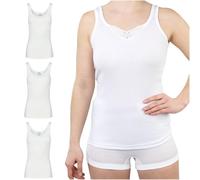 SES Canottiera da Donna, Confezione da 3 Pezzi, con Pizzo, 100% Cotone, Bianco, 48