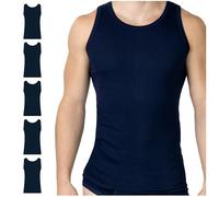 SES Canottiera da uomo a costine sottili, confezione da 5 pezzi, S - 4XL, da uomo, in 100% cotone/da uomo, con vestibilità aderente, Blu marino, L