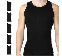 SES Canottiera da uomo a costine sottili, S-4XL, confezione da 5 pezzi, da uomo, in 100% cotone/da uomo, con vestibilità aderente, Nero , 3XL
