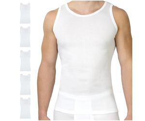 SES Canottiera da uomo a doppia coste, confezione da 5 pezzi, da uomo, in 100% cotone/da uomo, con vestibilità aderente, bianco, XL