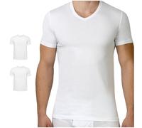 SES Confezione da 2 canottiere da uomo con scollo a V, maglietta basic da uomo, in 95% cotone e 5% Eleastan/alta qualità da uomo e da lavoro, a maniche corte bianche, bianco, L