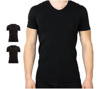 SES Confezione da 2 canottiere da uomo con scollo a V S - XXL/Basic Tshirt da uomo in 95% cotone e 5% Eleastan/alta qualità maglietta da uomo e da lavoro, a maniche corte bianche, Nero , L