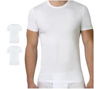 SES Confezione da 2 canottiere da uomo con scollo rotondo, S - XXL/Basic Tshirt da uomo, in 95% cotone e 5% elastan/aderente, maglietta da uomo e da lavoro, colore bianco, a maniche corte, bianco, s