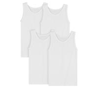 SES Confezione da 4 canottiere per ragazzi 92-182 in bianco e colorato, in cotone, senza maniche, per bambini, maglietta blu e grigia, bianco, 128