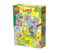 SES Creative 14037 - Kit creativo creativo per bambini dai 3 anni in su, con 4 biglietti autoadesivi con bellissimi disegni della natura, 5 colori di sabbia brillanti
