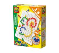 SES Creative 14046 - Tavola mosaico compatta, 100 spilli in 4 colori, set riutilizzabile per bambini piccoli