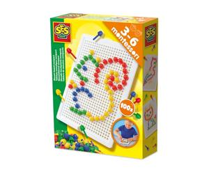 SES Creative 14046 - Tavola mosaico compatta, 100 spilli in 4 colori, set riutilizzabile per bambini piccoli
