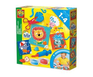 SES Creative 14407 My First Knete Acconciature su carte - Crea le acconciature più belle su queste divertenti carte di animali - Con strumenti per impastare i capelli - Per bambini a partire da 1 anno