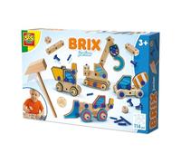 SES Creative - Brix junior - Veicoli da costruzione - Giocattoli da cantiere - Veicoli da cantiere per bambini - Set di costruzione - Con parti in legno, martello e perni di collegamento - Dai 3 anni