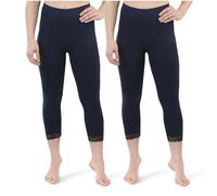 SES Leggings Capri con Pizzo 32 - 34 - 56 - 58 in Cotone/Leggings opachi con Pizzo/Leggings Elastici da Donna a 3/4 in Cotone/Leggings da Donna con Pizzo con vestibilità Perfetta, Blu Marino, 54-56